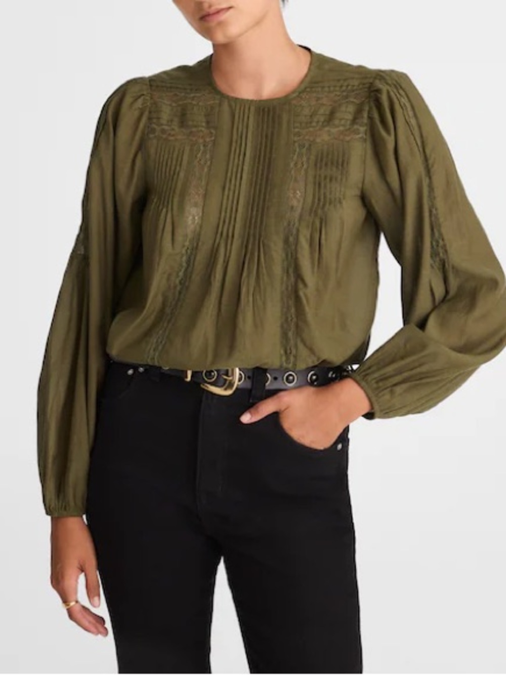 Madewell Lace-Insert Pintucked Long-Sleeve Top Size Medium NEW Long Sleeve